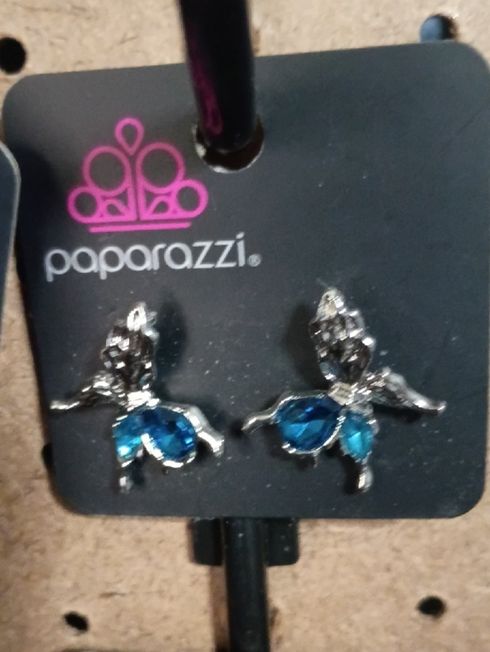 Paparazzi Silver Fairy Earrings with Blue Crystals